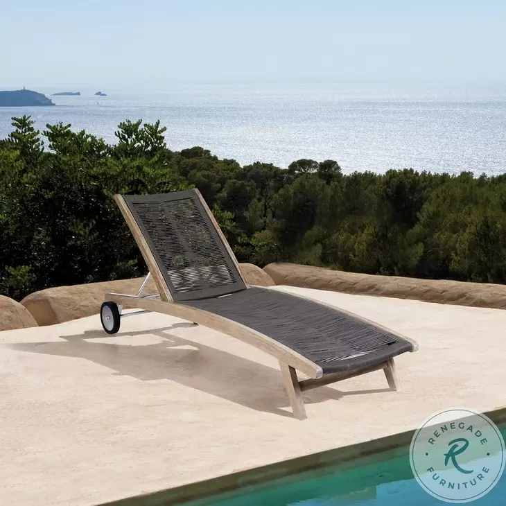 Odette Light Eucalyptus and Charcoal Rope Outdoor 72" Chaise Lounge Chair