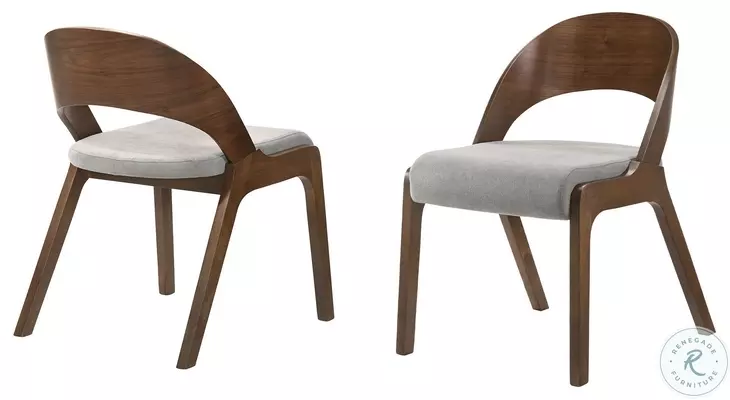 Polly Gray And Walnut Mid Century Upholstered Dining Chair Set of 2