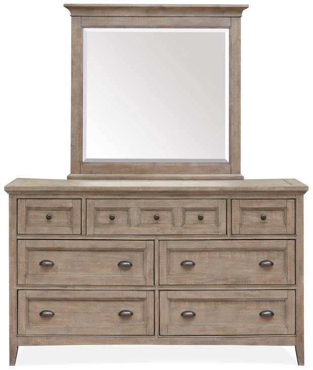 Paxton Place Dovetail Gray 7 Drawer Dresser with Rectangular Mirror