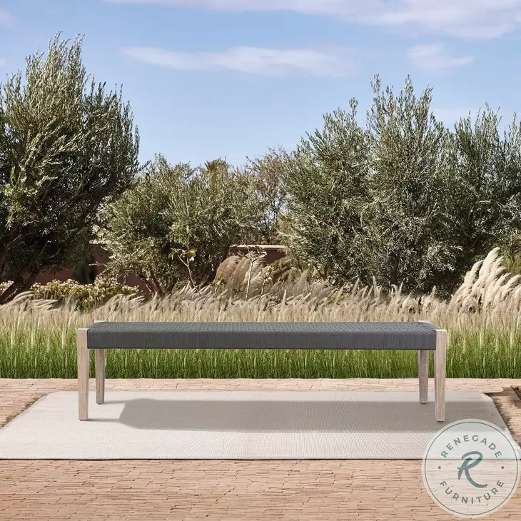 Rhett Light Eucalyptus and Charcoal Rope 71" Outdoor Dining Bench