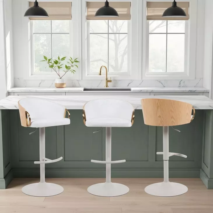 Solstice White Upholstered Swivel Bar Stool