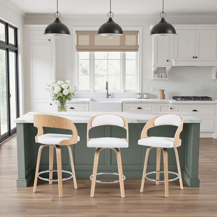 Shelly Oak and White Upholstered Swivel Counter Height Stool