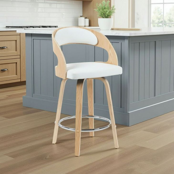 Shelly Oak and White Upholstered Swivel Counter Height Stool