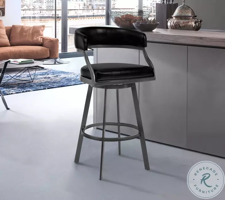 Dione Mineral And Vintage Black Faux Leather 30" Bar Stool