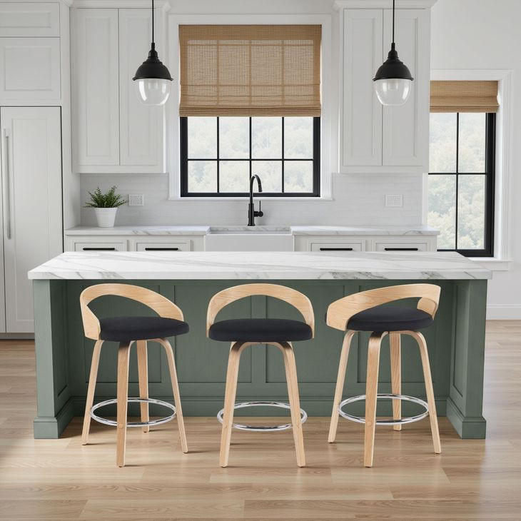 Sonia Oak and Black Upholstered Swivel Counter Height Stool