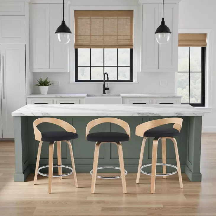 Sonia Oak and Black Upholstered Swivel Counter Height Stool