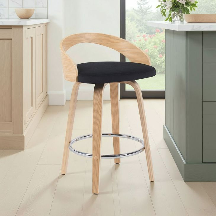 Sonia Oak and Black Upholstered Swivel Counter Height Stool