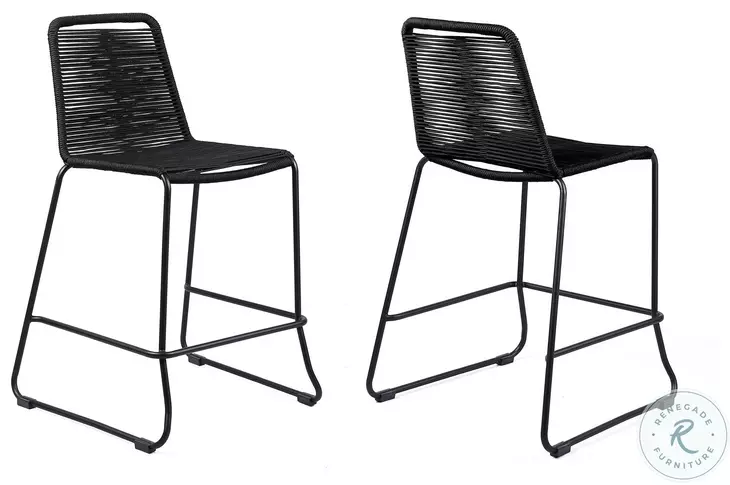 Shasta Black Rope Stackable 30" Outdoor Bar Stool Set of 2