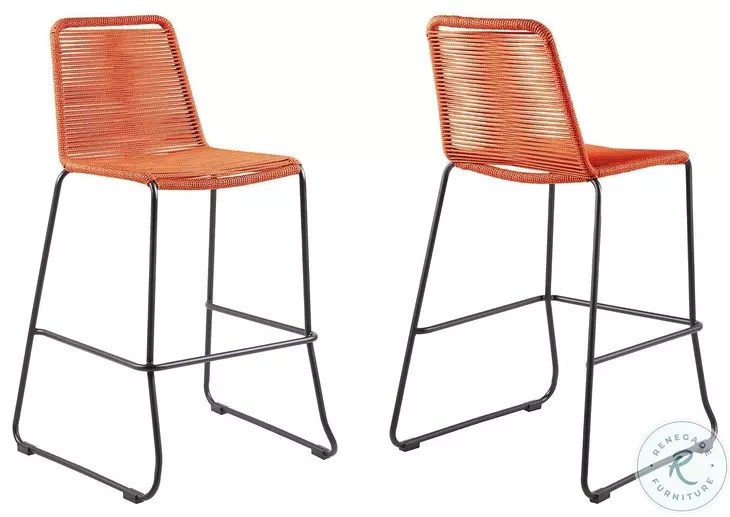 Shasta Tangerine Rope Stackable 30" Outdoor Bar Stool Set of 2