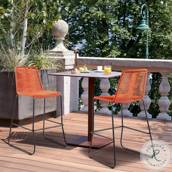 Shasta Tangerine Rope Stackable 30" Outdoor Bar Stool Set of 2
