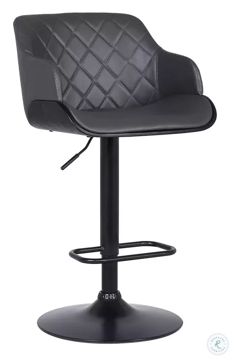 Toby Black Powder Coated With Grey Faux Leather Adjustable Bar Stool
