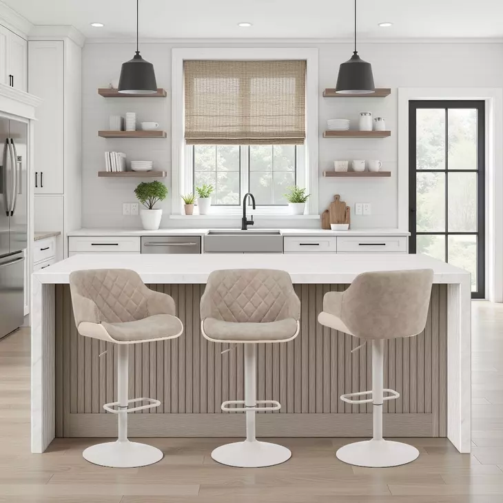 Toby Ivory and Vintage Taupe Upholstered Swivel Bar Stool