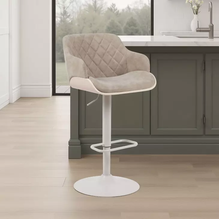 Toby Ivory and Vintage Taupe Upholstered Swivel Bar Stool
