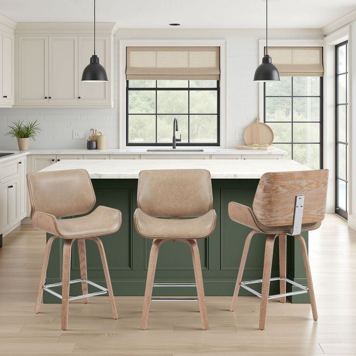 Tyler White Wash and Vintage Brown Upholstered Swivel Counter Height Stool