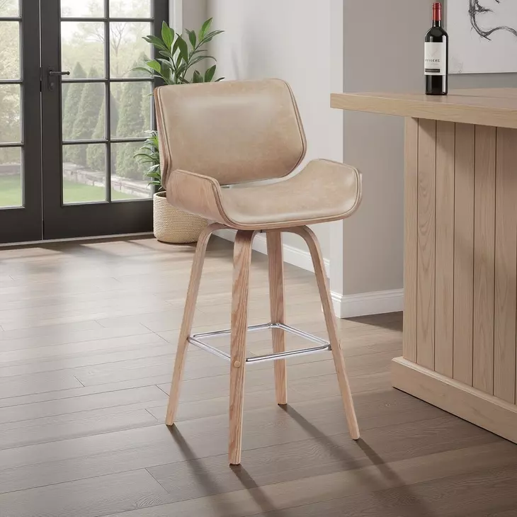 Tyler White Wash and Vintage Brown Upholstered Swivel Bar Stool