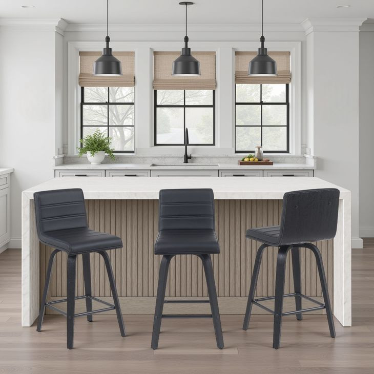 Vienna Brushed Black and Black Upholstered Swivel Counter Height Stool