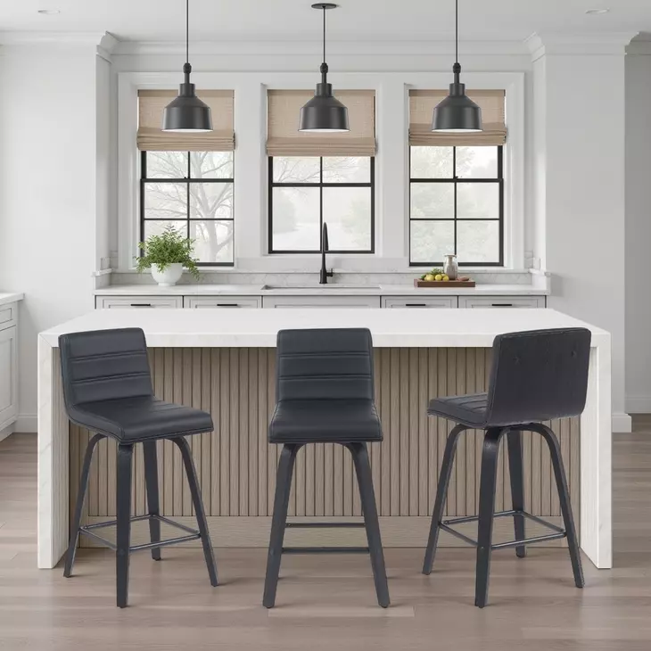 Vienna Brushed Black and Black Upholstered Swivel Counter Height Stool
