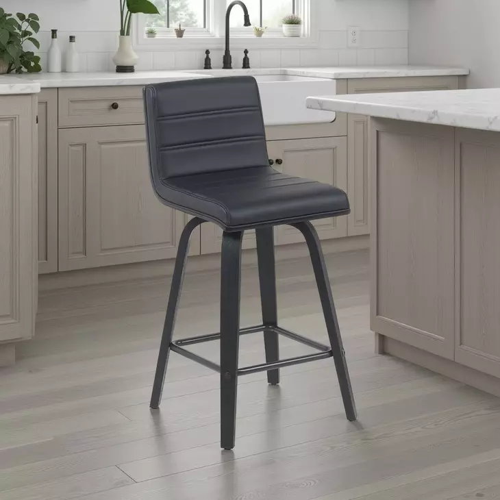 Vienna Brushed Black and Black Upholstered Swivel Counter Height Stool