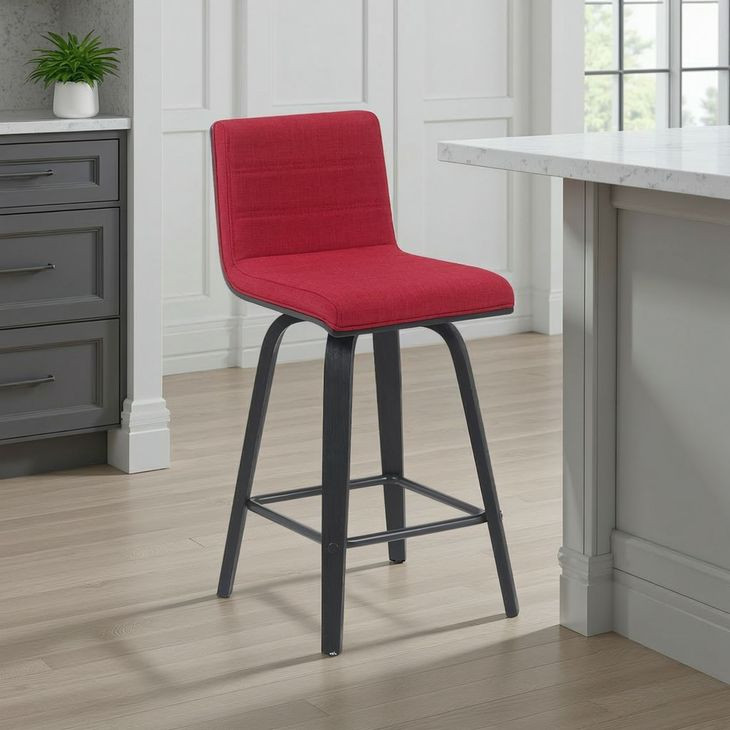 Vienna Brushed Black and Red Upholstered Swivel Counter Height Stool