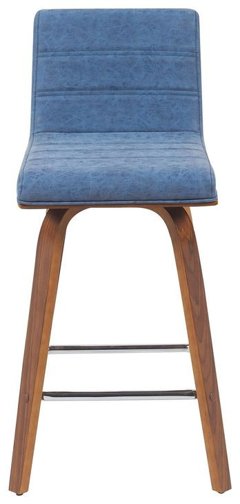 Vienna Walnut and Vintage Blue Upholstered Swivel Counter Height Stool