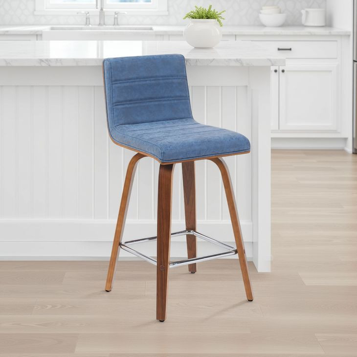 Vienna Walnut and Vintage Blue Upholstered Swivel Counter Height Stool