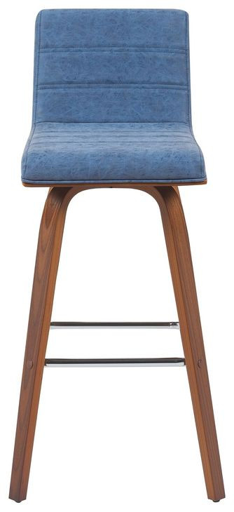 Vienna Walnut and Vintage Blue Upholstered Swivel Bar Stool