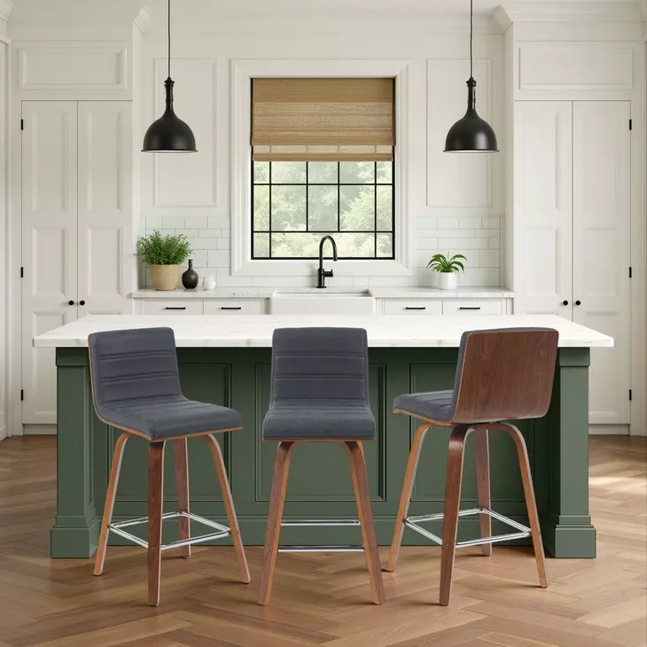 Vienna Walnut and Vintage Black Upholstered Swivel Counter Height Stool