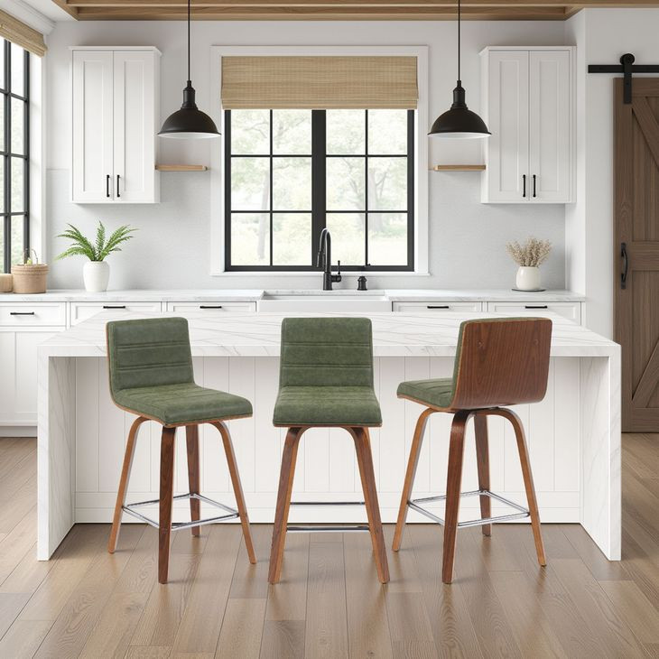 Vienna Walnut and Vintage Green Upholstered Swivel Counter Height Stool