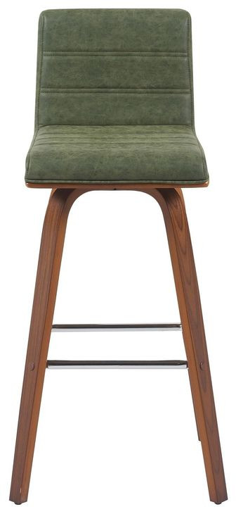 Vienna Walnut and Vintage Green Upholstered Swivel Bar Stool
