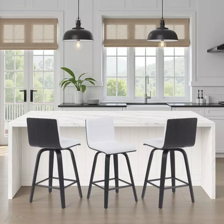 Vienna Brushed Black and White Upholstered Swivel Counter Height Stool