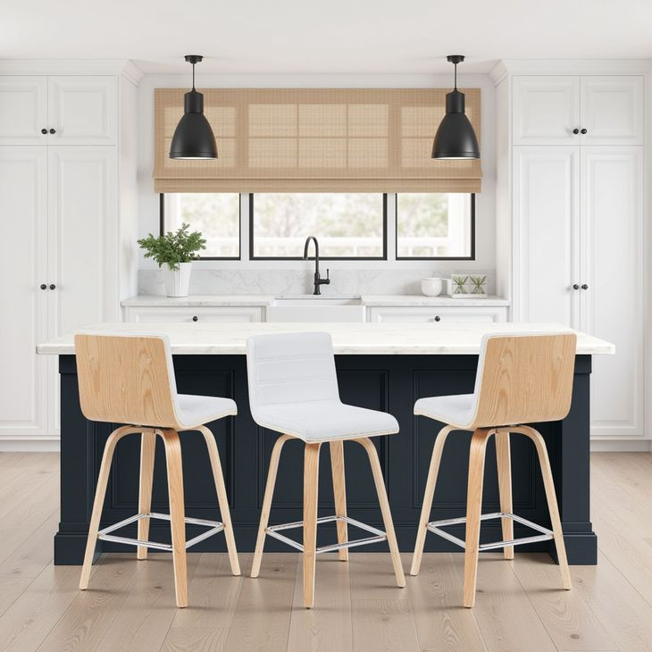 Vienna Oak and White Upholstered Swivel Counter Height Stool