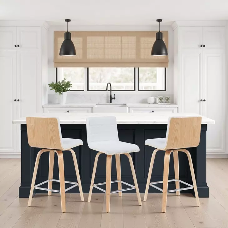 Vienna Oak and White Upholstered Swivel Counter Height Stool