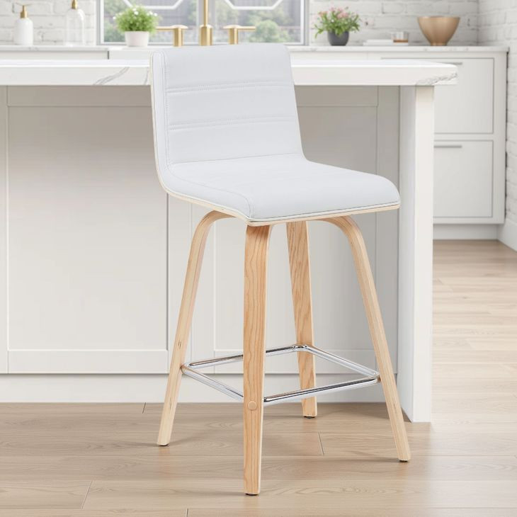 Vienna Oak and White Upholstered Swivel Counter Height Stool