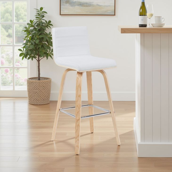 Vienna Oak and White Upholstered Swivel Bar Stool