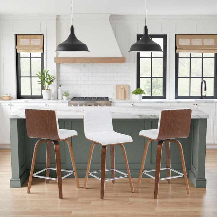 Vienna Walnut and White Upholstered Swivel Counter Height Stool