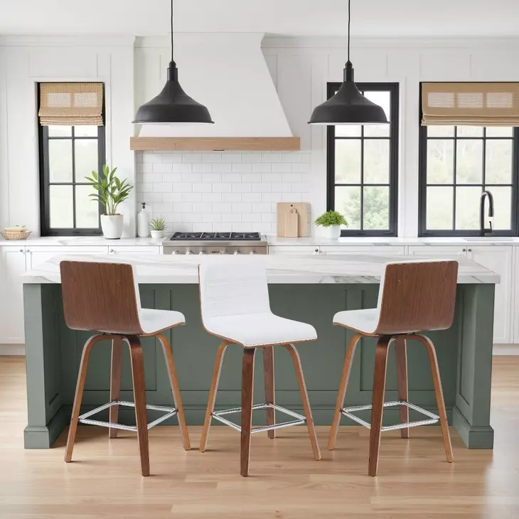 Vienna Walnut and White Upholstered Swivel Counter Height Stool