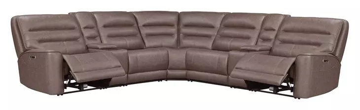 Lawson Sydney Brunette 7 Piece Modular Zero Gravity Power Reclining Sectional with Adjustable Headrest and USB Charging