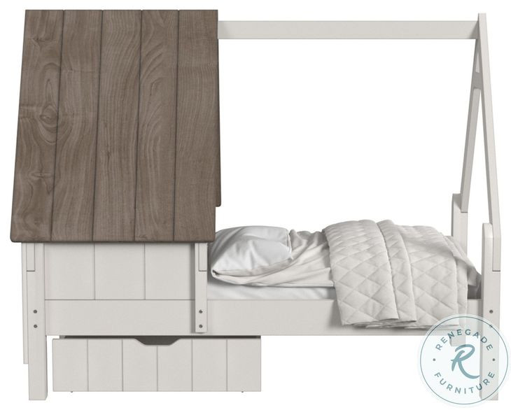 Lodge Cookies and Cream Twin Storage Window Bed with Half Roof