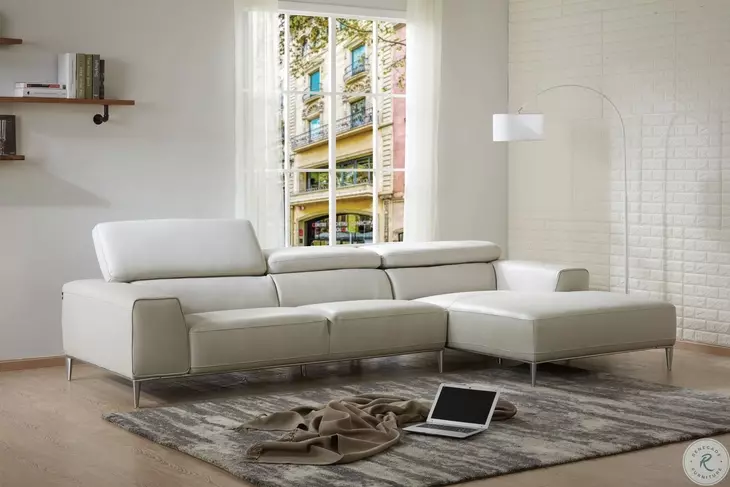 Lecoultre Light Grey Leather RAF Sectional