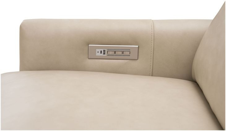 Ledger Cashmere Stone Leather Power Recliner with Power Lumbar and USB Charging