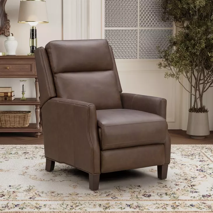 Ledger Oasis Walnut Leather Push Thru The Arms Recliner