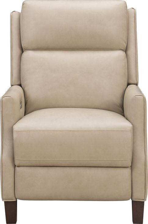 Ledger Cashmere Stone Leather Power Recliner with Power Headrest and USB Charging