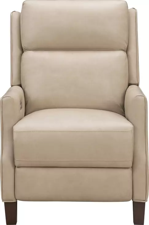 Ledger Cashmere Stone Leather Power Recliner with Power Headrest and USB Charging