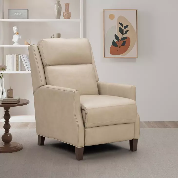 Ledger Cashmere Stone Leather Power Recliner with Power Headrest and USB Charging