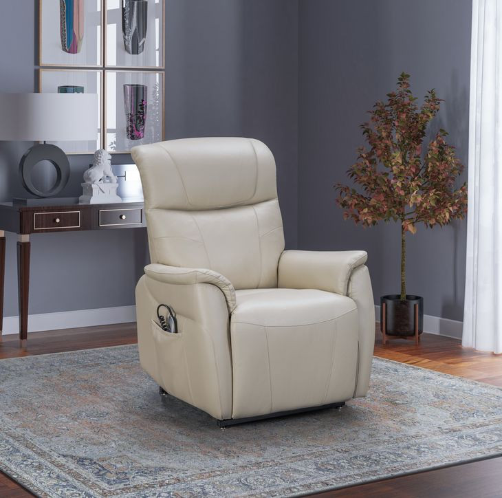 Leighton Laurel Cream Leather Lay Flat Power Lift Recliner with Power Headrest and Power Lumbar