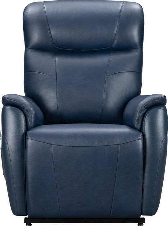 Leighton Marco Navy Blue Leather Lay Flat Power Lift Recliner with Power Headrest and Power Lumbar