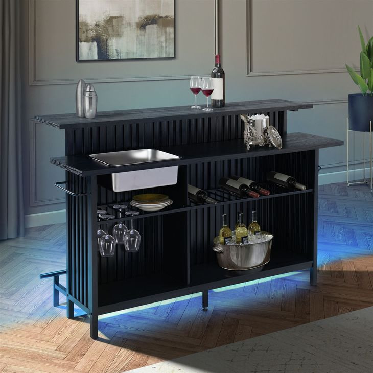 Kehlani Black 69" Rectangular Bar Table with USB Charging and LED