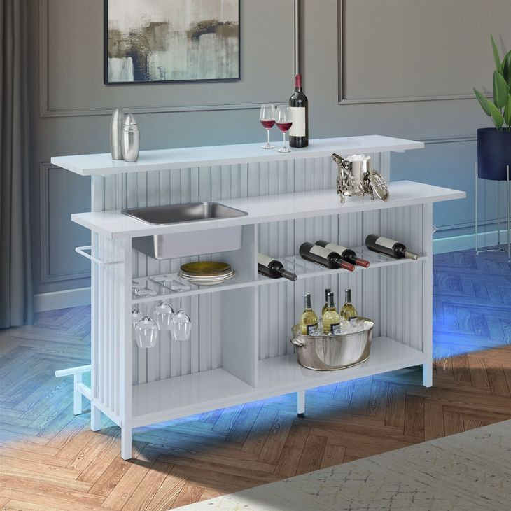 Kehlani White 69" Rectangular Bar Table with USB Charging and LED