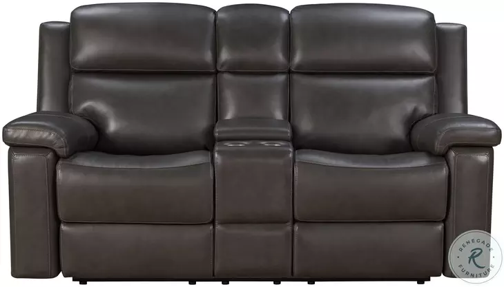 Leon Matteo Smokey Gray Leather 77" Triple Power Reclining Console Loveseat with USB Charging