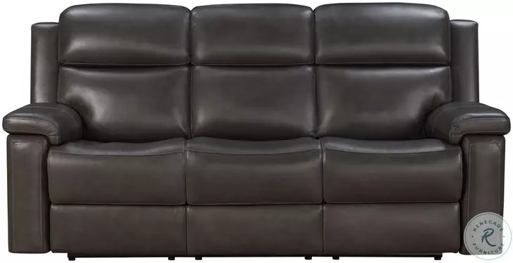 Leon Matteo Smokey Gray Leather 87" Triple Power Reclining Sofa with USB Charging and LED